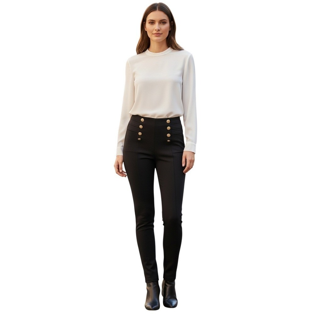 Zara Black Nautical Super High Waist Sailor Style Button Detail Pants‎ M